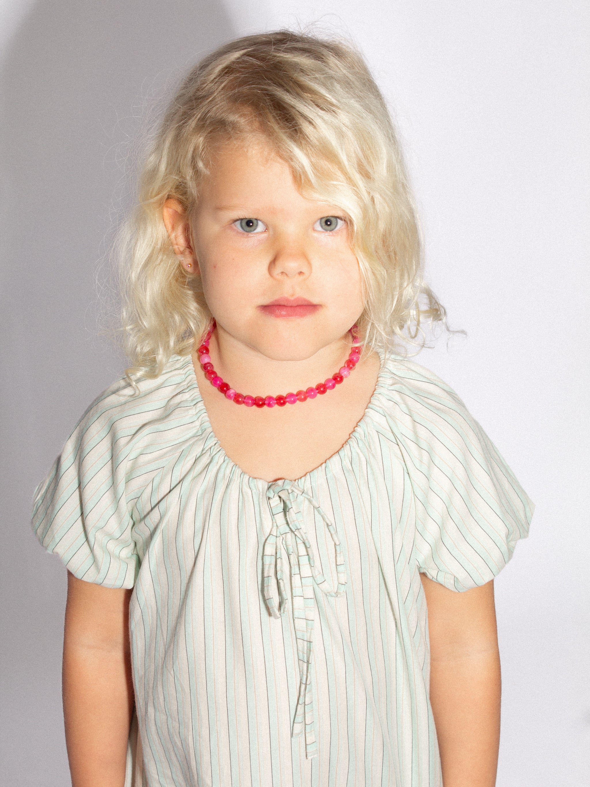 Kids childrens pink and red beaded necklace by Department Don